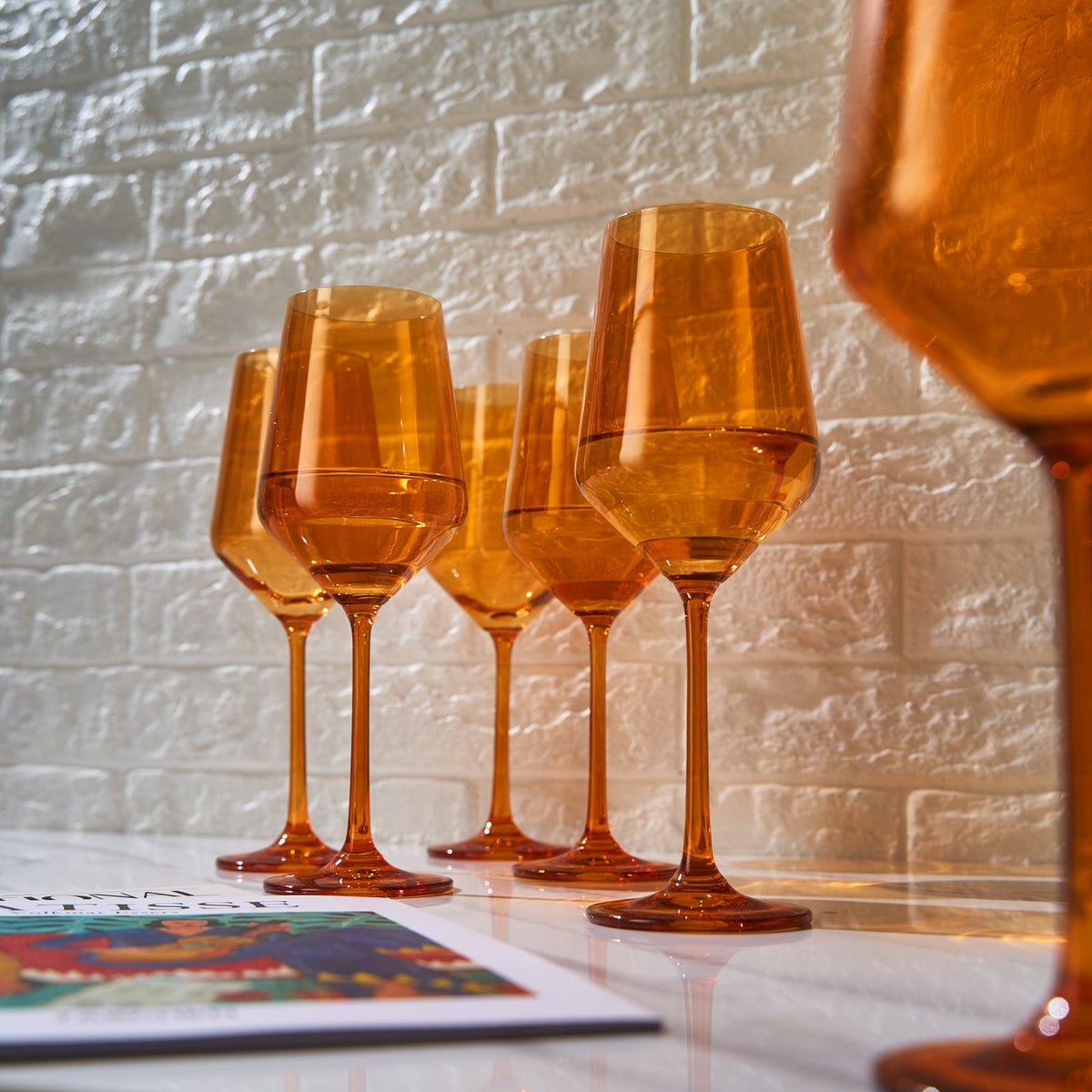 Rhea Amber Stemmed Wine Glasses, Set of 6, another angle
