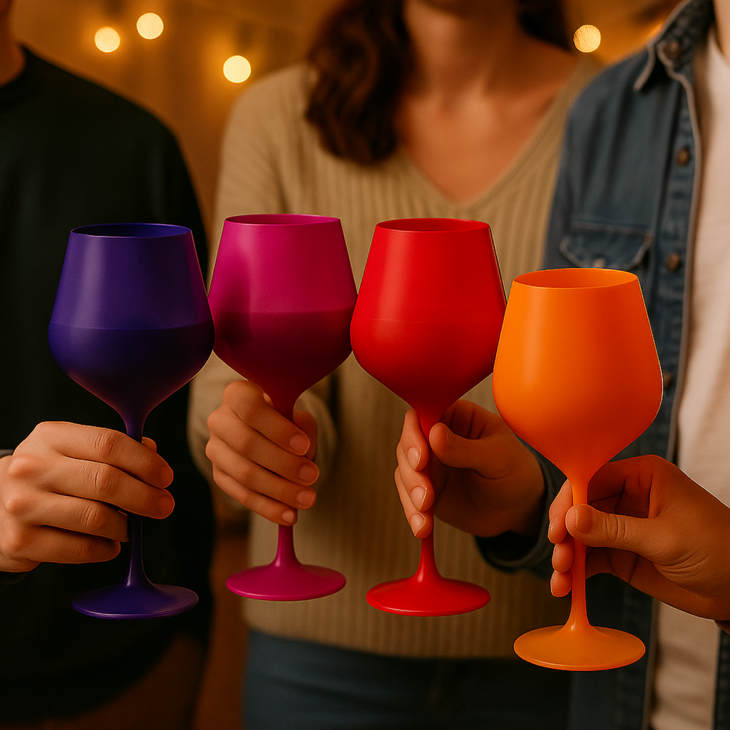 Southwest Sunset Gradient Wine Glassware pictured from a higher angle showing shape and proportions
