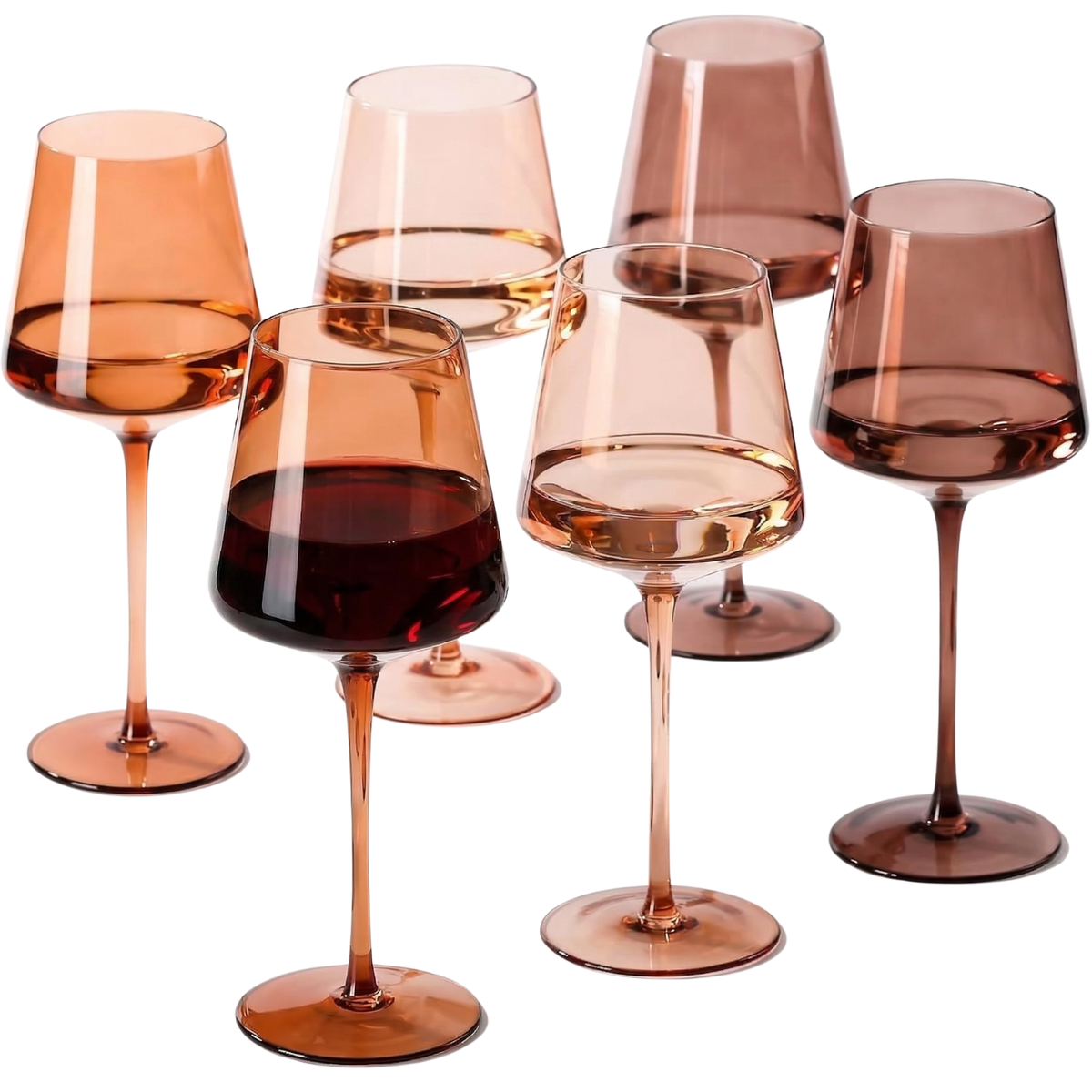 Venus Tall Wine Glasses, Brown Shades, Set of 6