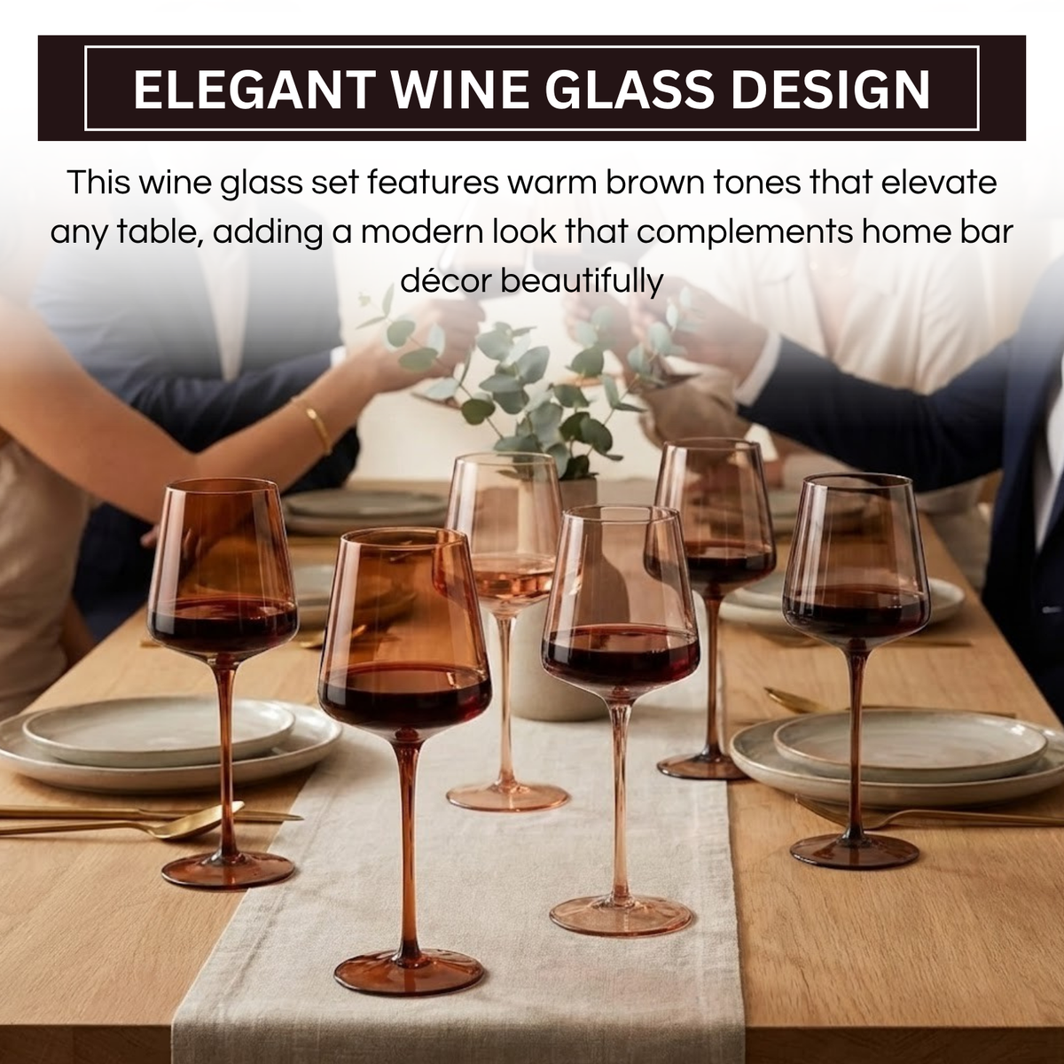 Venus Tall Wine Glasses, Brown Shades, Set of 6, detail view