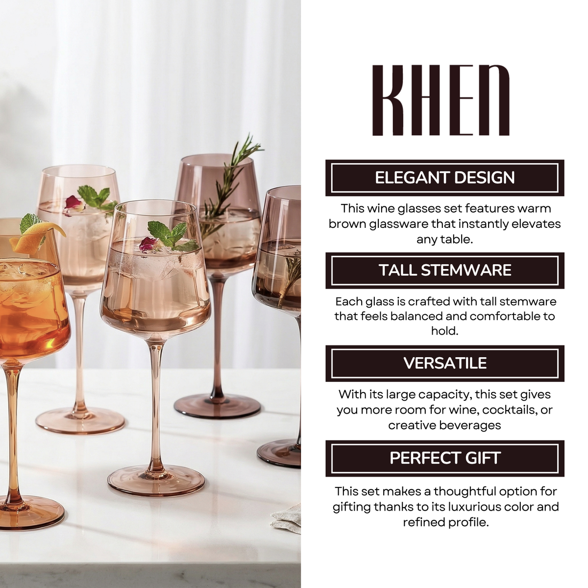 Venus Tall Wine Glasses, Brown Shades, Set of 6, view 5