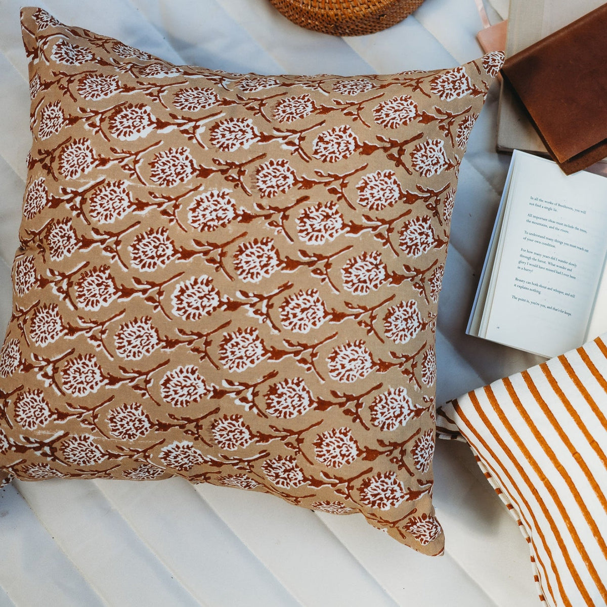 Nikhar Pure Linen Throw Pillow Cover, Chai Brown, alternate view