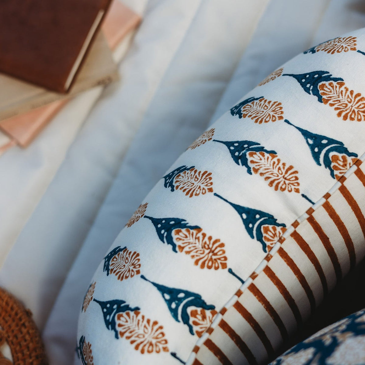 Bahaar Throw Pillow Cover, Ginger and Blue, detail view