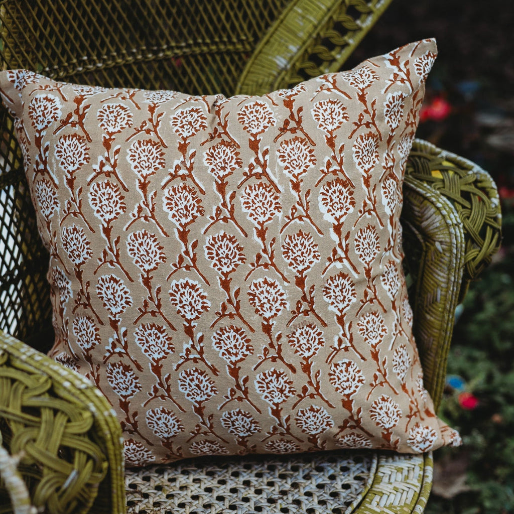 Nikhar Pure Linen Throw Pillow Cover, Chai Brown, detail view