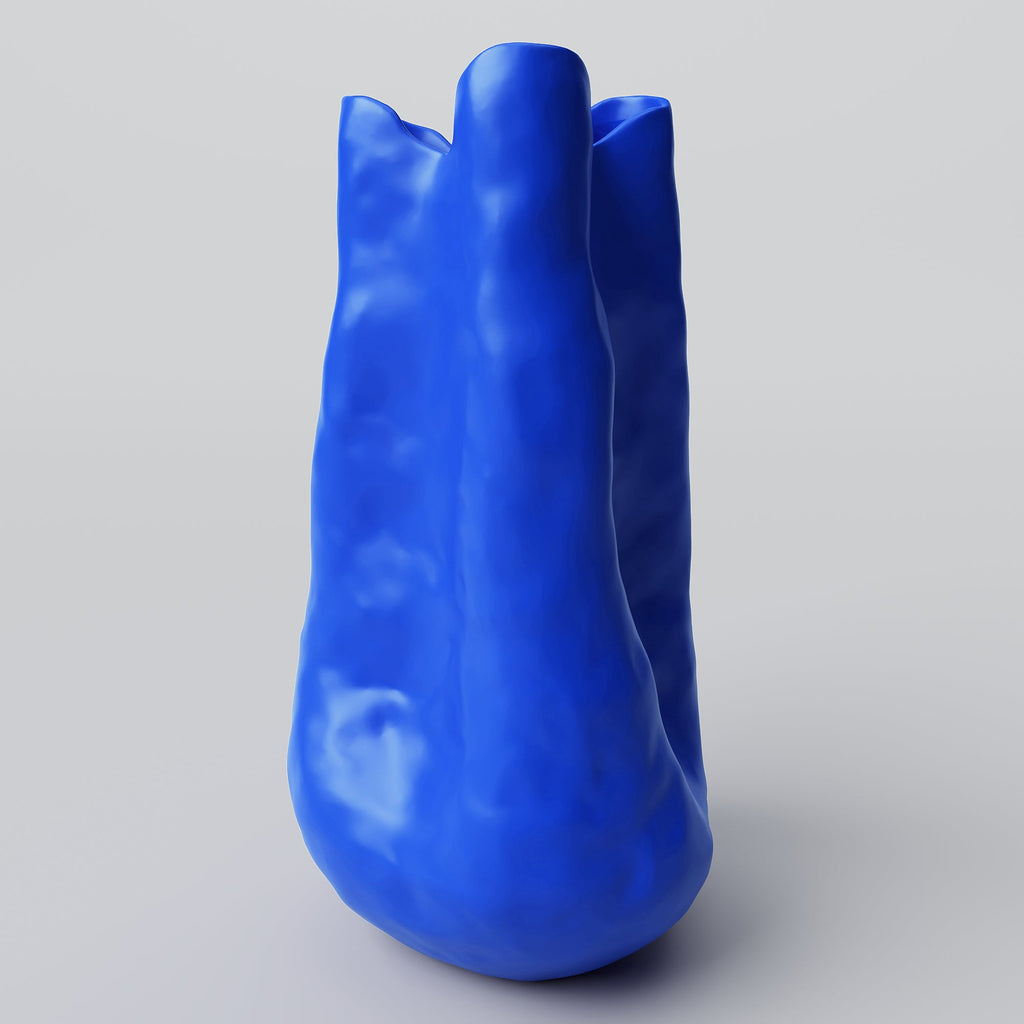 Tall Cobalt Blue Porcelain Vase in a detail view showing surface texture and finish up close