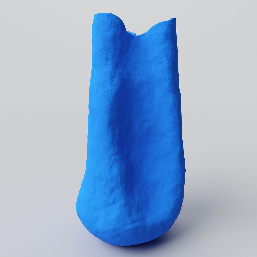 Tall Matte Blue Porcelain Vase in a detail view showing surface texture and finish up close