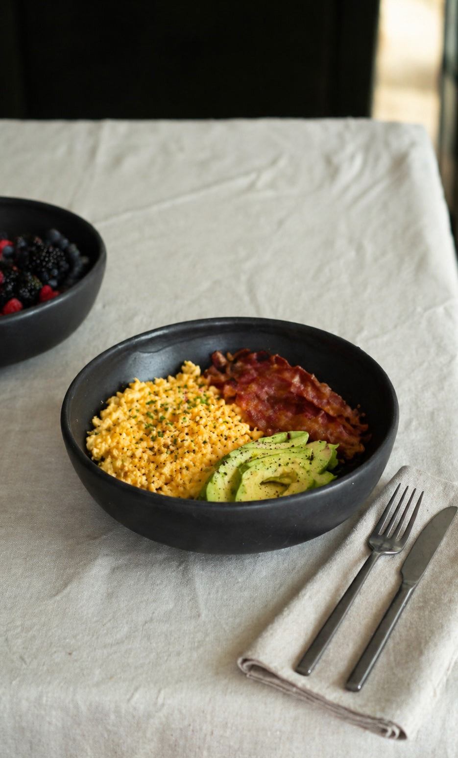Black Matte Stoneware Pasta Bowl, alternate view
