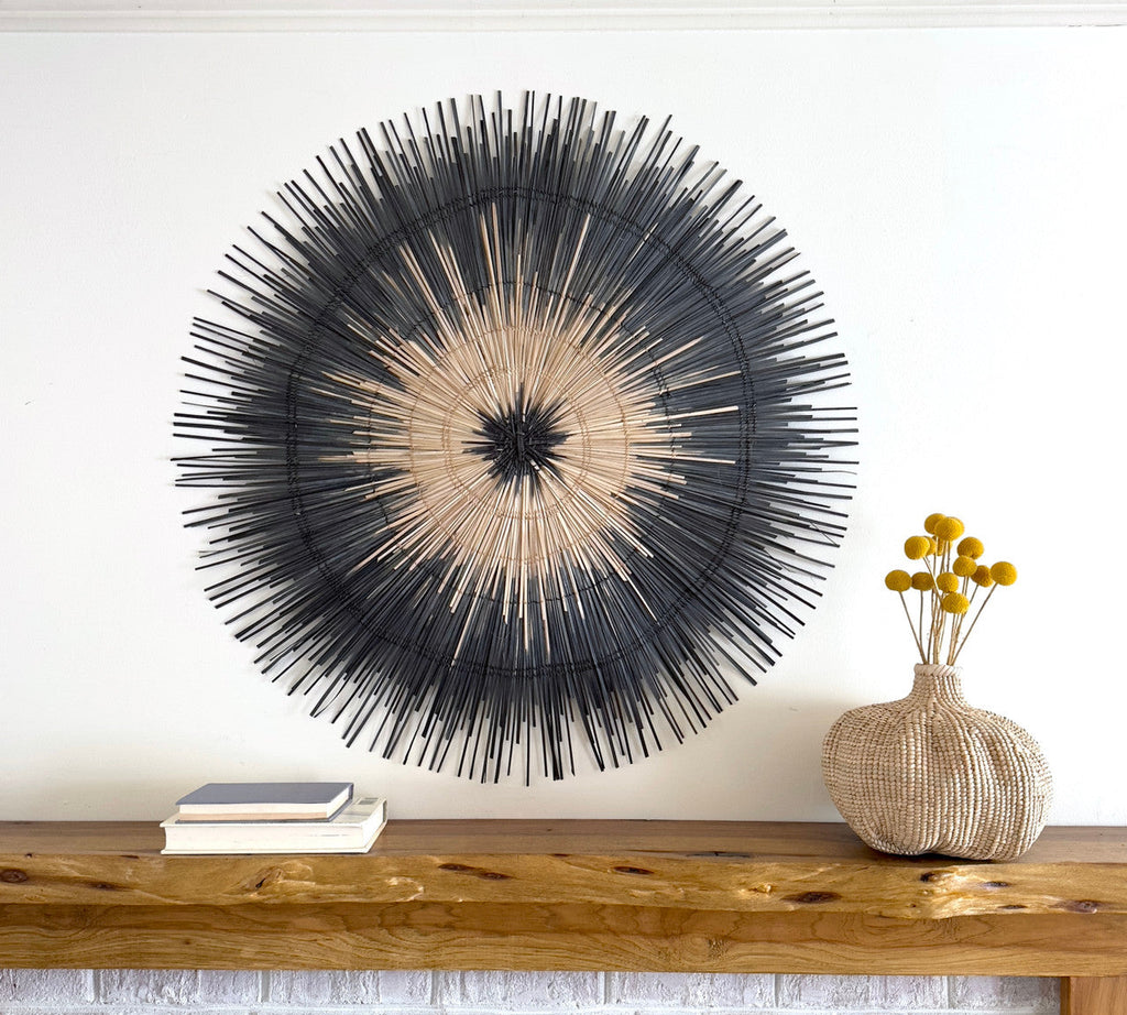 Black Sun Circle Woven Wall Hanging, 36 in