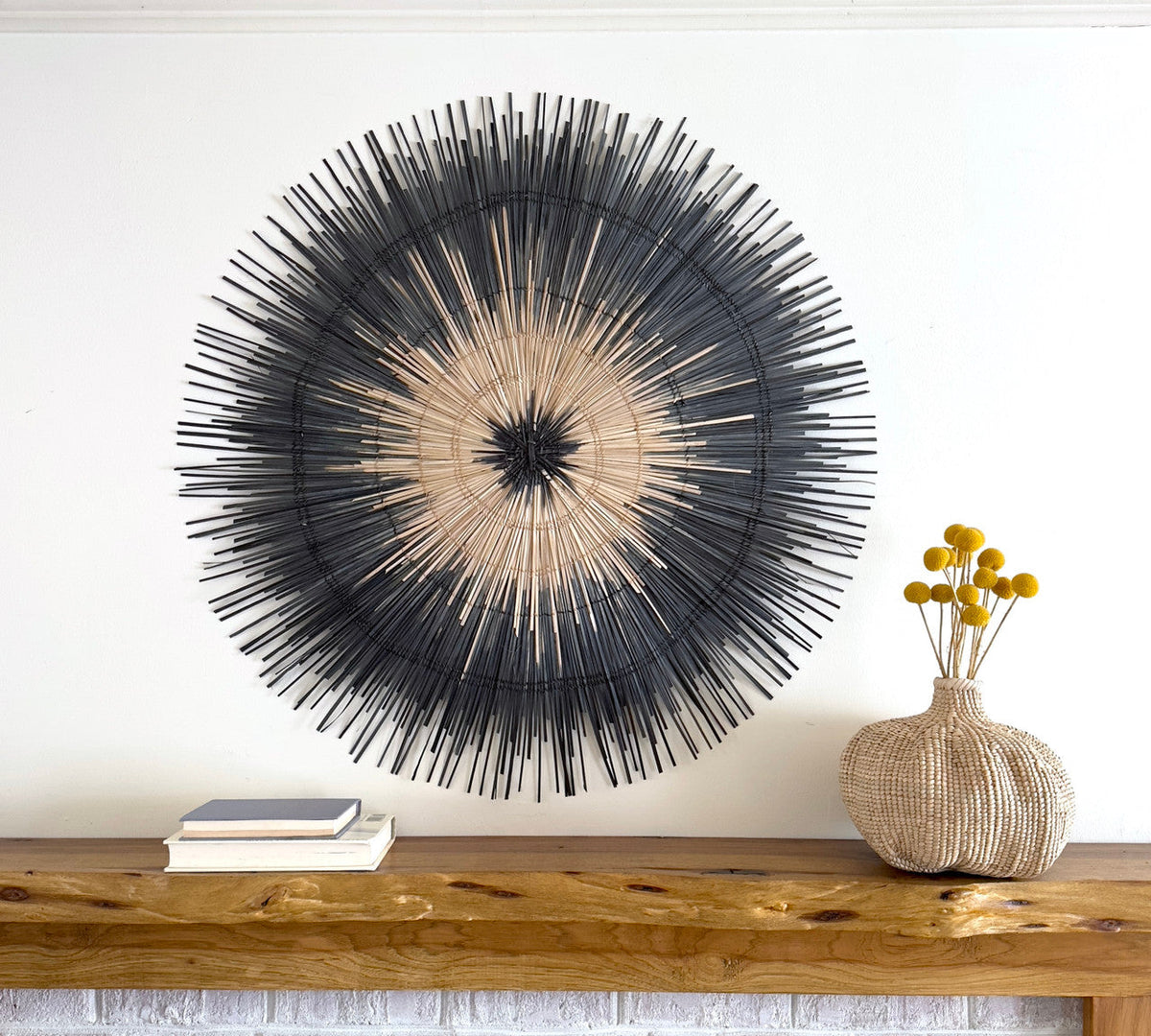 Black Sun Circle Woven Wall Hanging, 36 in