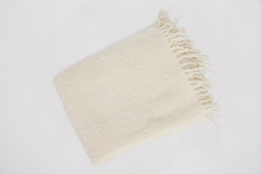 Alpaca Boucle Throw, Ivory, view 5