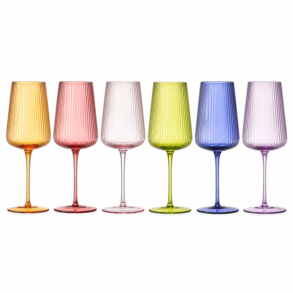 Rhea Ribbed Stemmed Wine Glasses, Set of 6