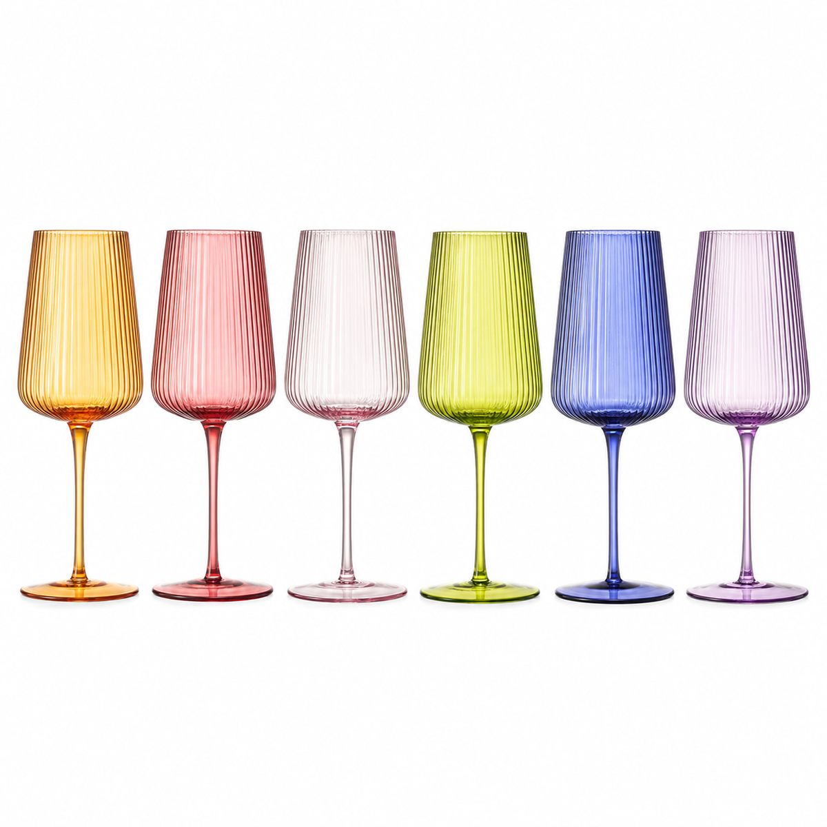 Rhea Ribbed Stemmed Wine Glasses, Set of 6