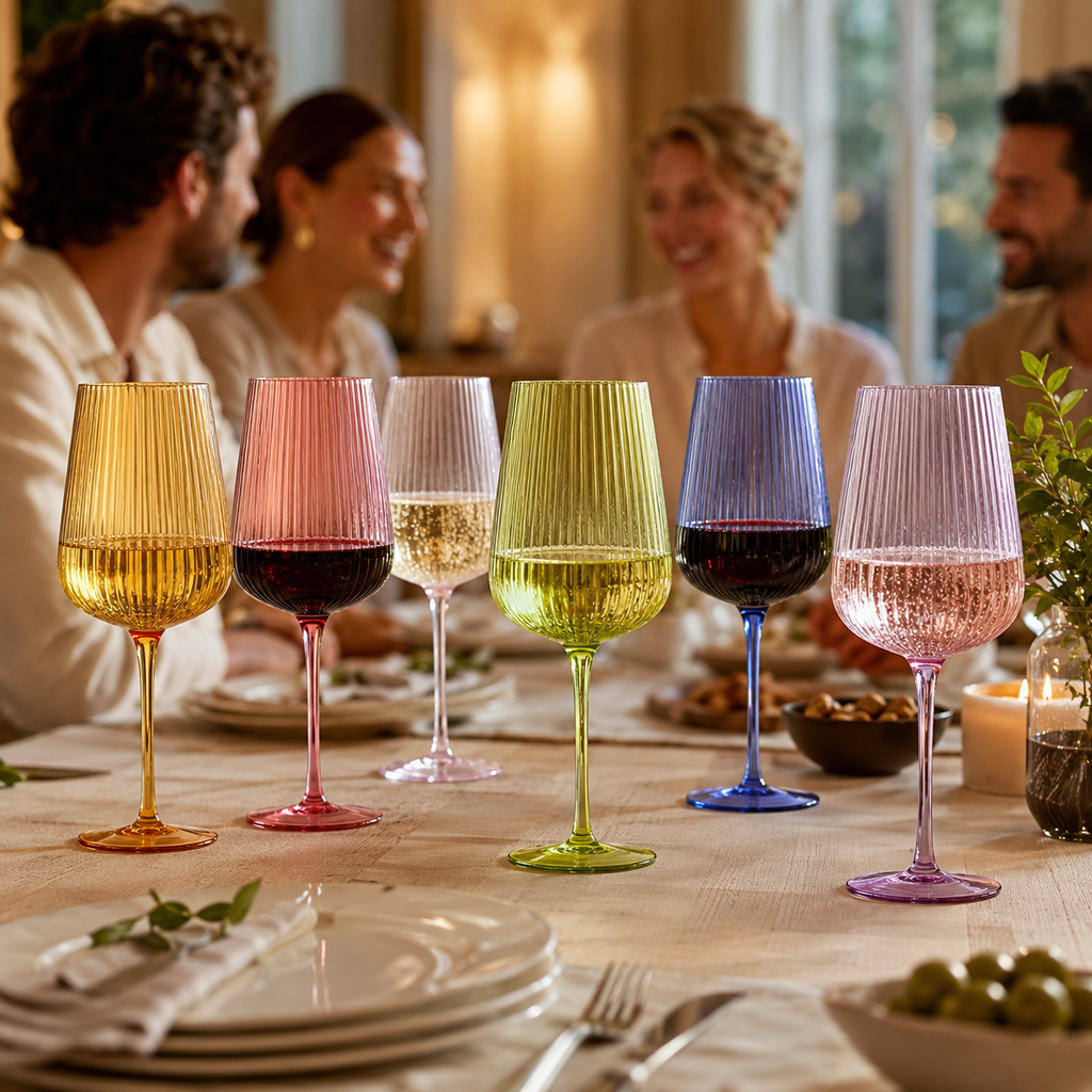 Rhea Ribbed Stemmed Wine Glasses, Set of 6, alternate view