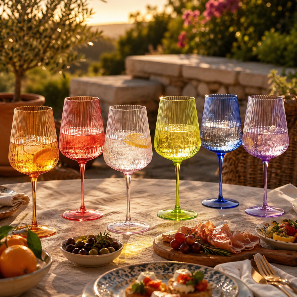Rhea Ribbed Stemmed Wine Glasses, Set of 6, detail view
