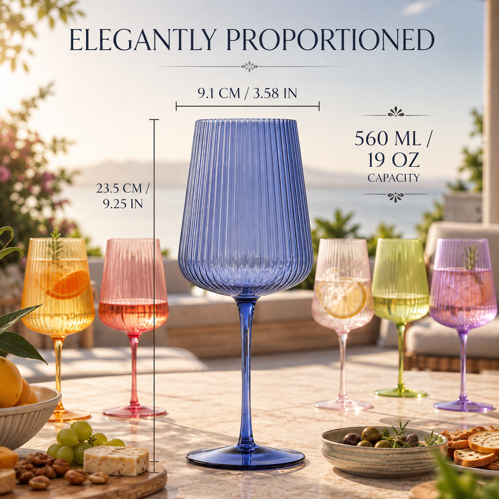 Rhea Ribbed Stemmed Wine Glasses, Set of 6, view 5