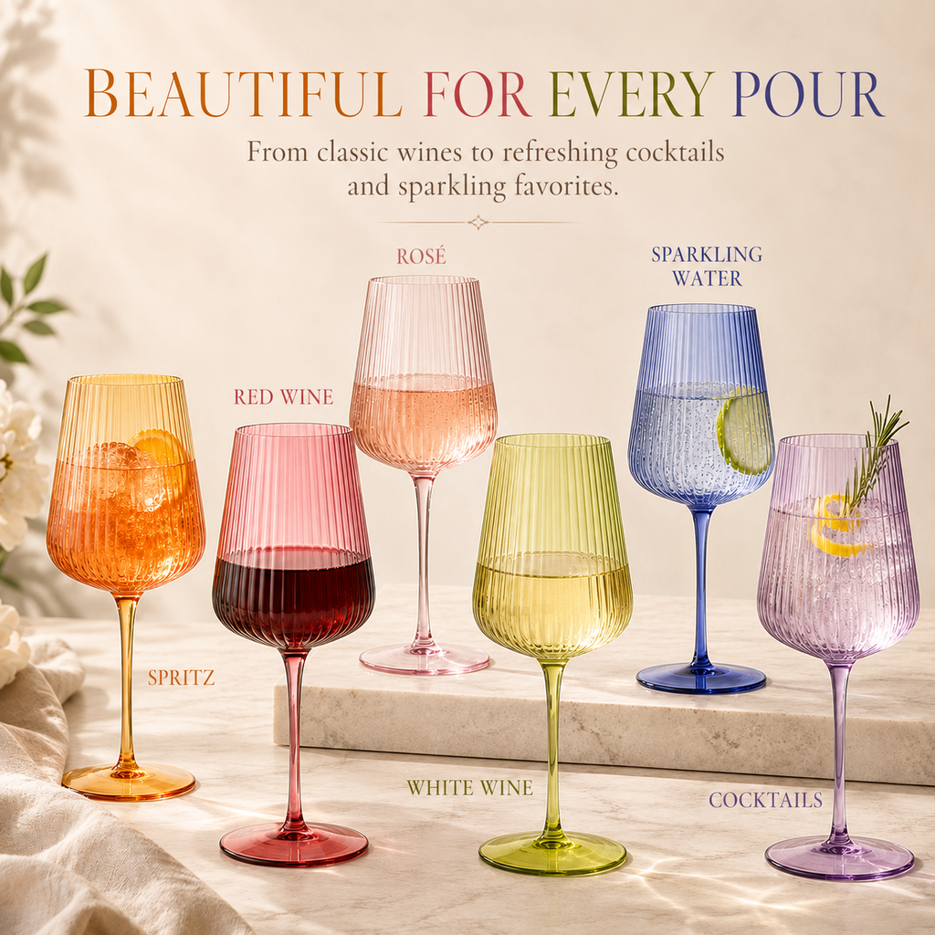 Rhea Ribbed Stemmed Wine Glasses, Set of 6, view 6