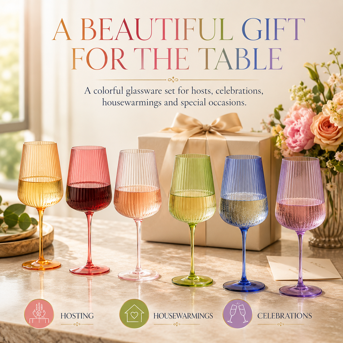 Rhea Ribbed Stemmed Wine Glasses, Set of 6, view 7