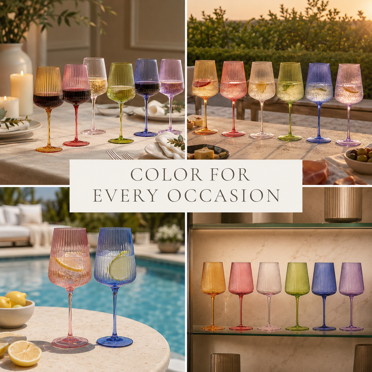 Rhea Ribbed Stemmed Wine Glasses, Set of 6, view 9