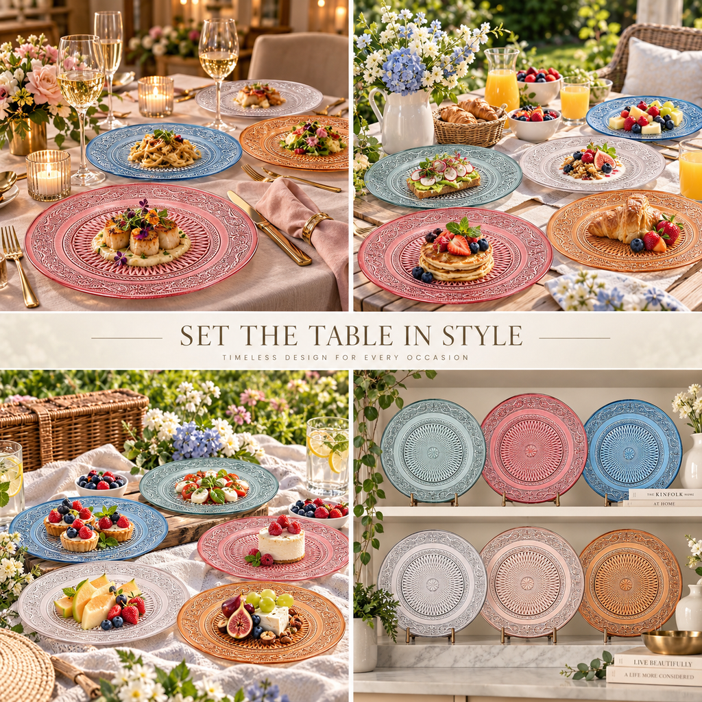 Tonal Vintage-Style Glass Plates, Set of 6, view 7