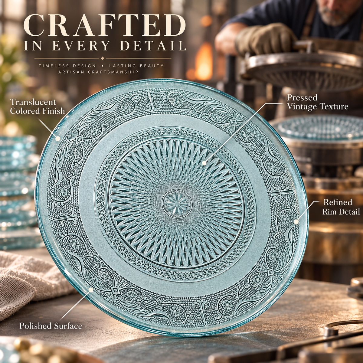 Tonal Vintage-Style Glass Plates, Set of 6, view 8