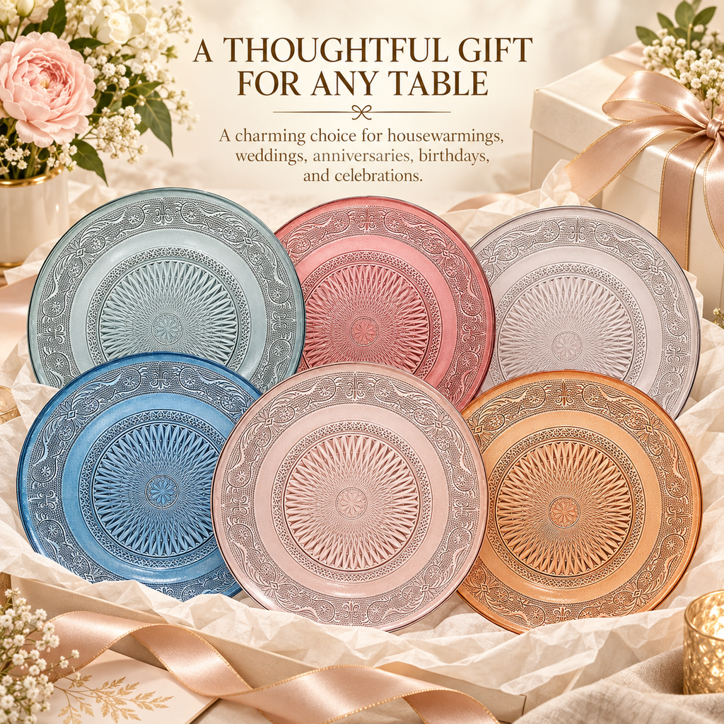 Tonal Vintage-Style Glass Plates, Set of 6, view 9