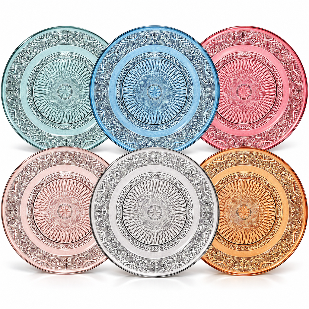 Tonal Vintage-Style Glass Plates, Set of 6