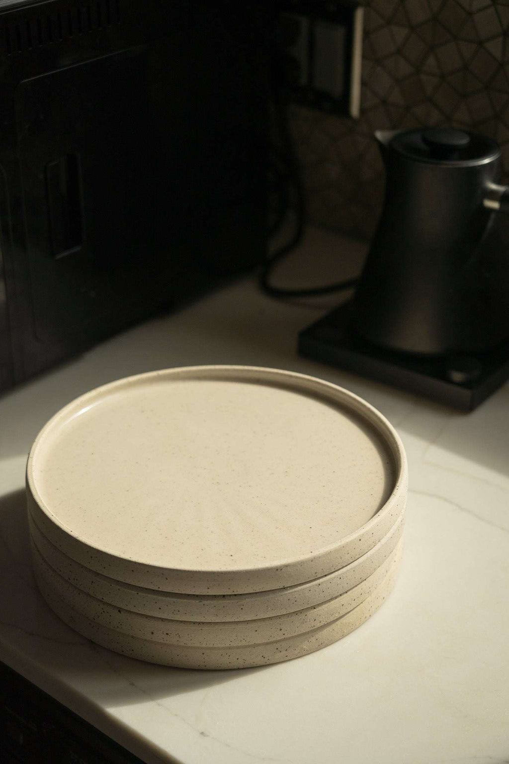 Speckled Stoneware Pottery Plate, White, another angle