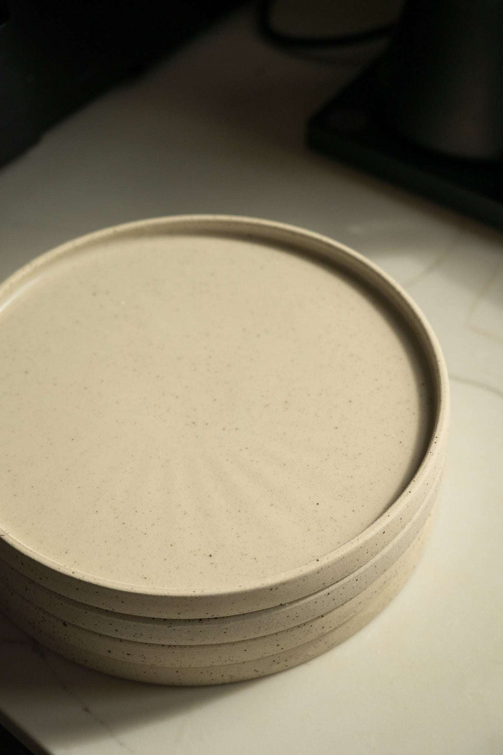 Speckled Stoneware Pottery Plate, White, view 5