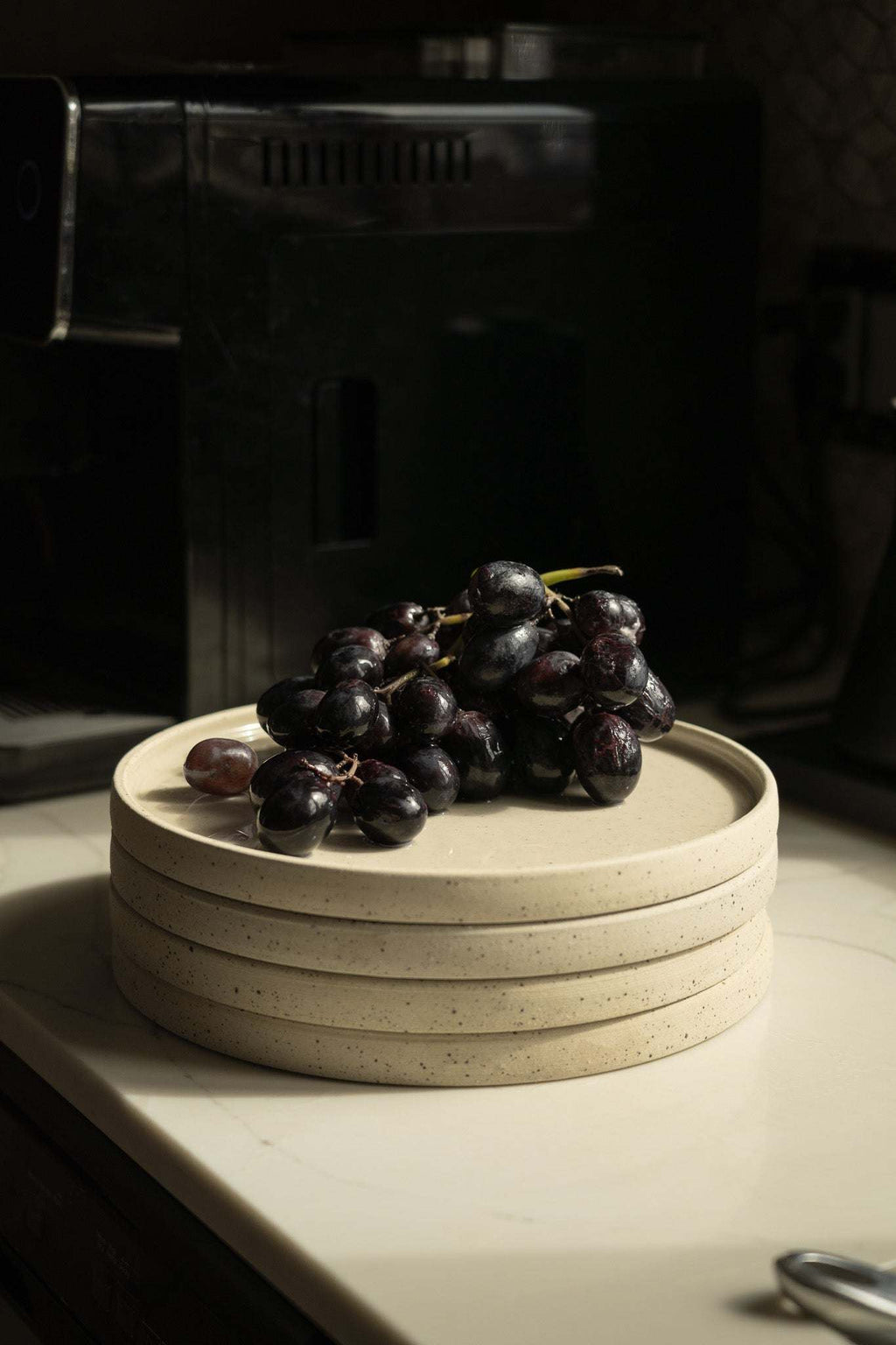 Speckled Stoneware Pottery Plate, White, alternate view