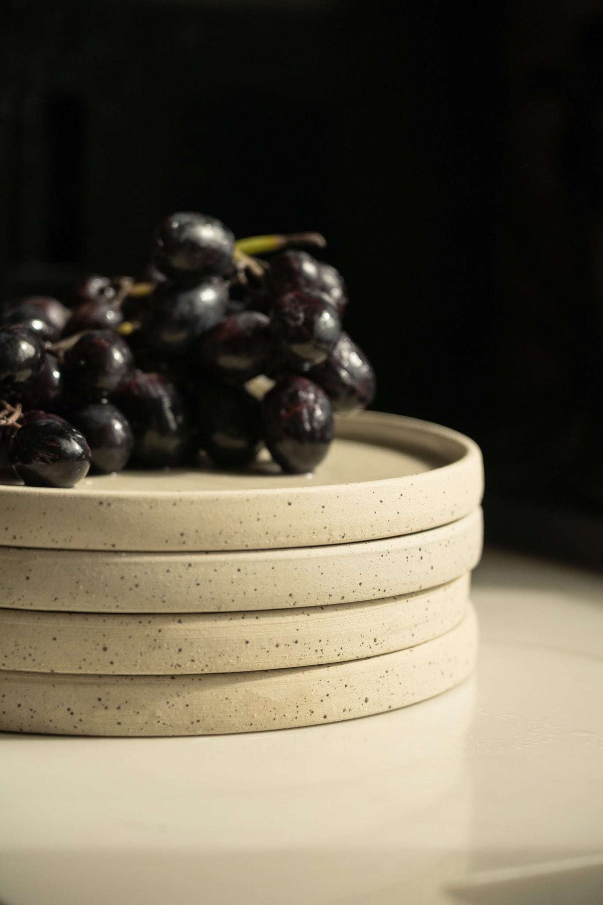 Speckled Stoneware Pottery Plate, White, detail view
