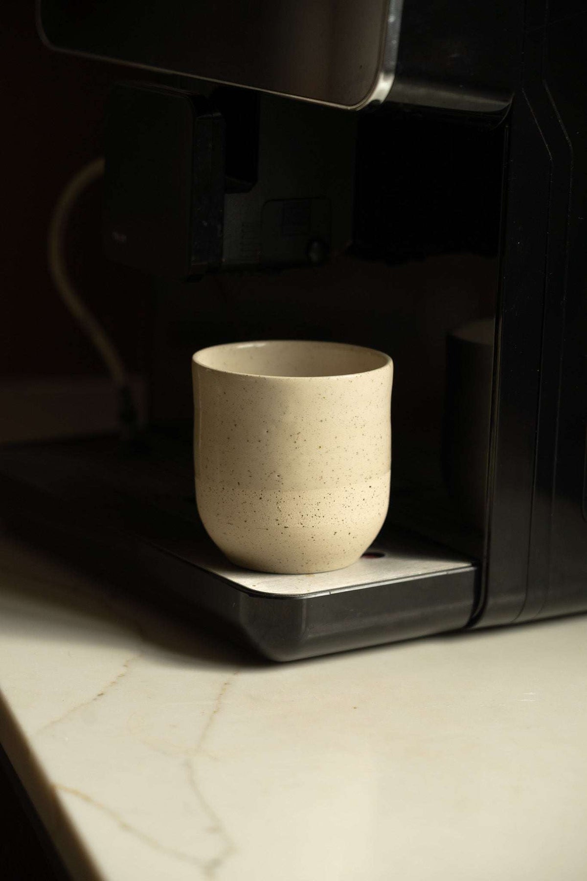 Speckled Stoneware Small Coffee Cup, White, detail view