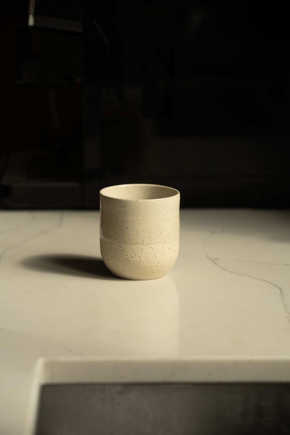 Speckled Stoneware Small Coffee Cup, White, alternate view