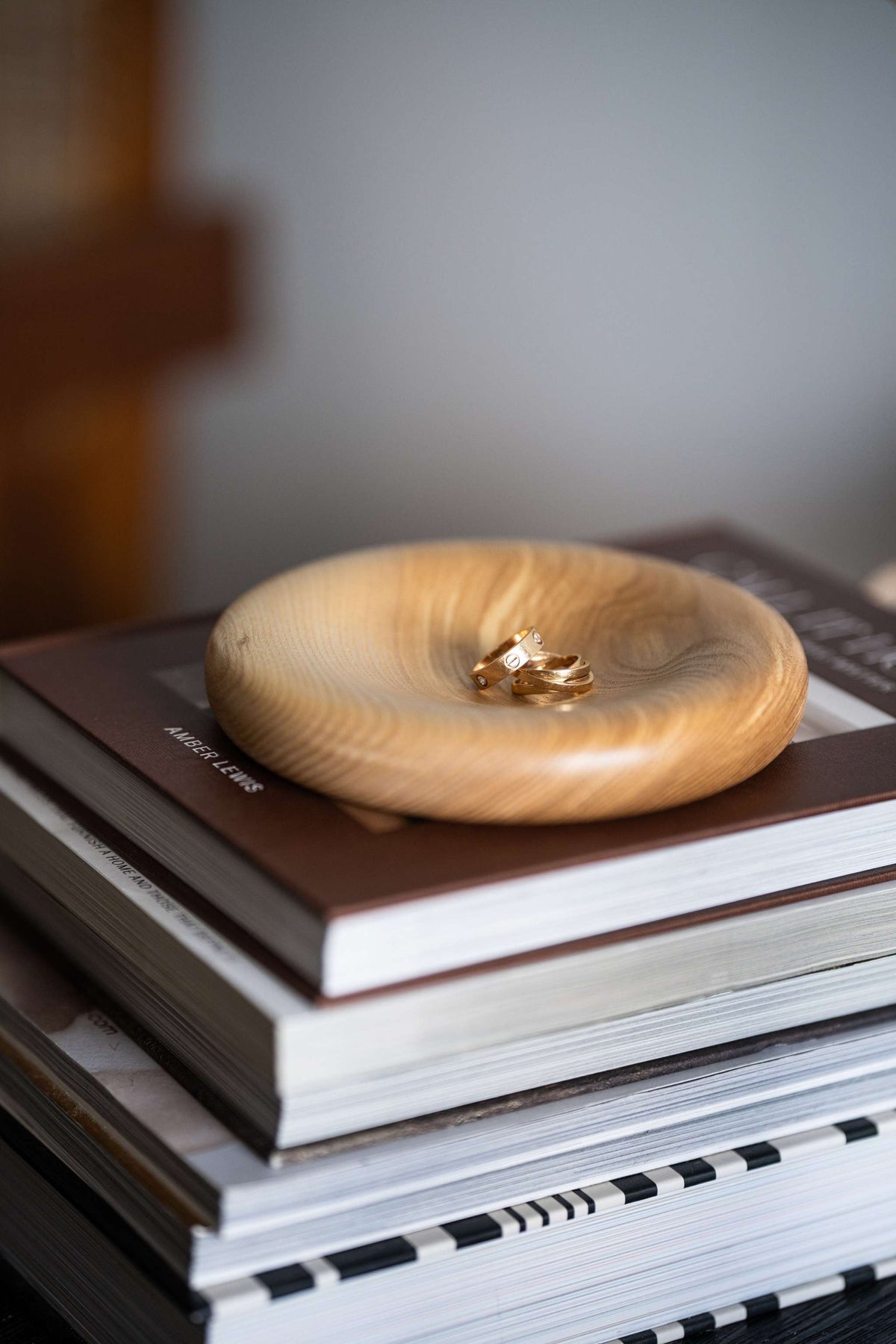 Hand-Carved Ash Wood Catchall Tray, detail view