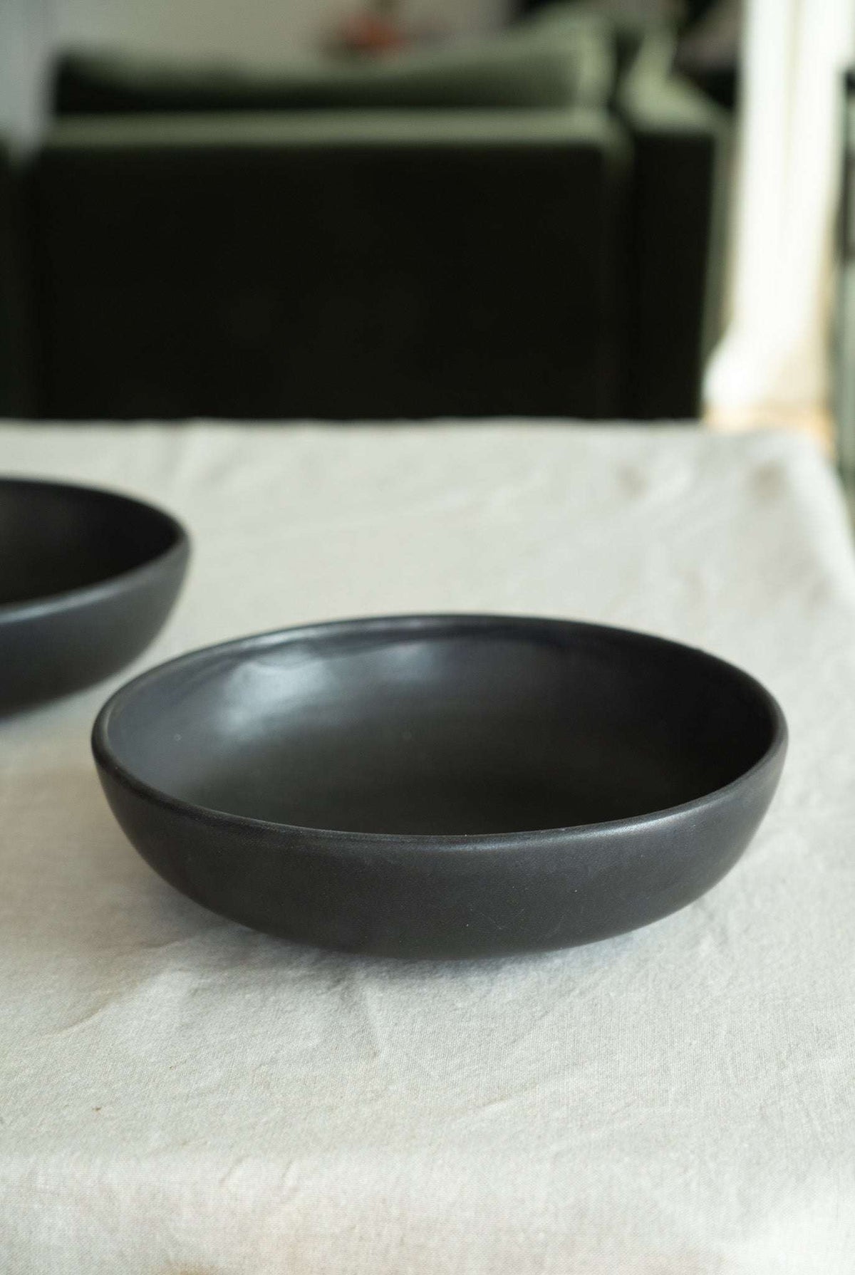 Black Matte Stoneware Pasta Bowl, another angle