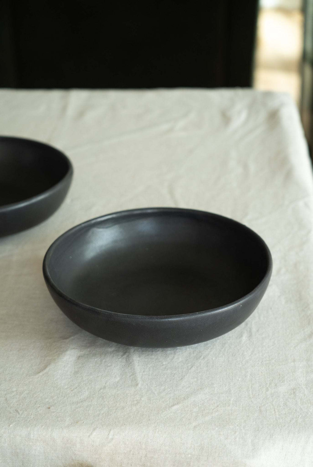 Black Matte Stoneware Pasta Bowl, detail view