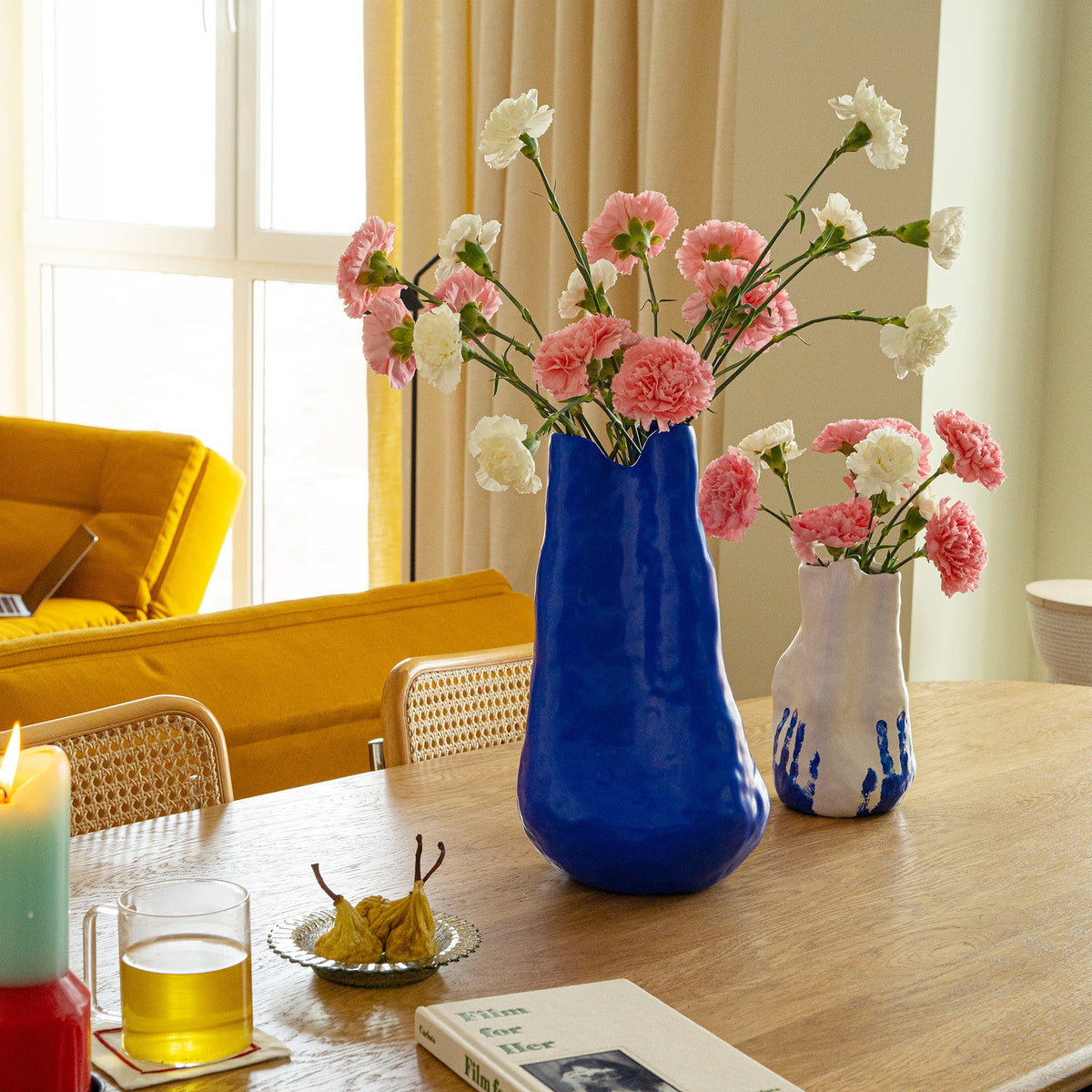 Tall Cobalt Blue Porcelain Vase shown from a second angle against a pale neutral backdrop