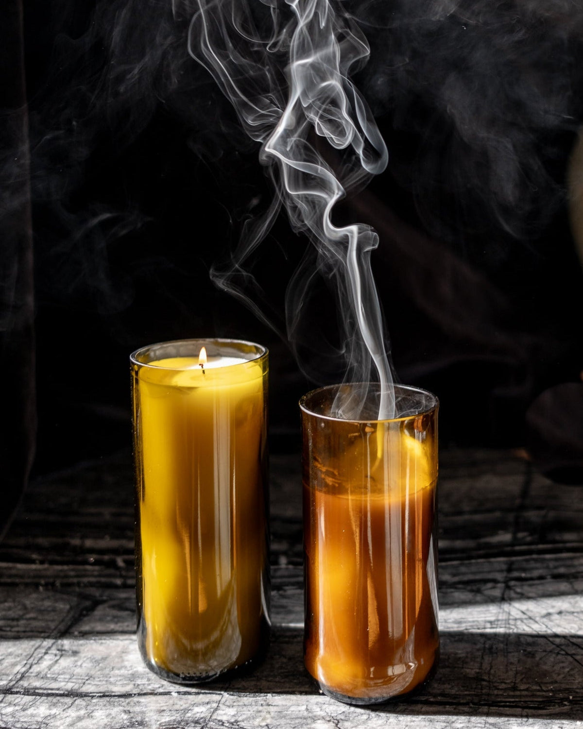 Midnight Fig Candle in Reclaimed Amber Bottle, alternate view