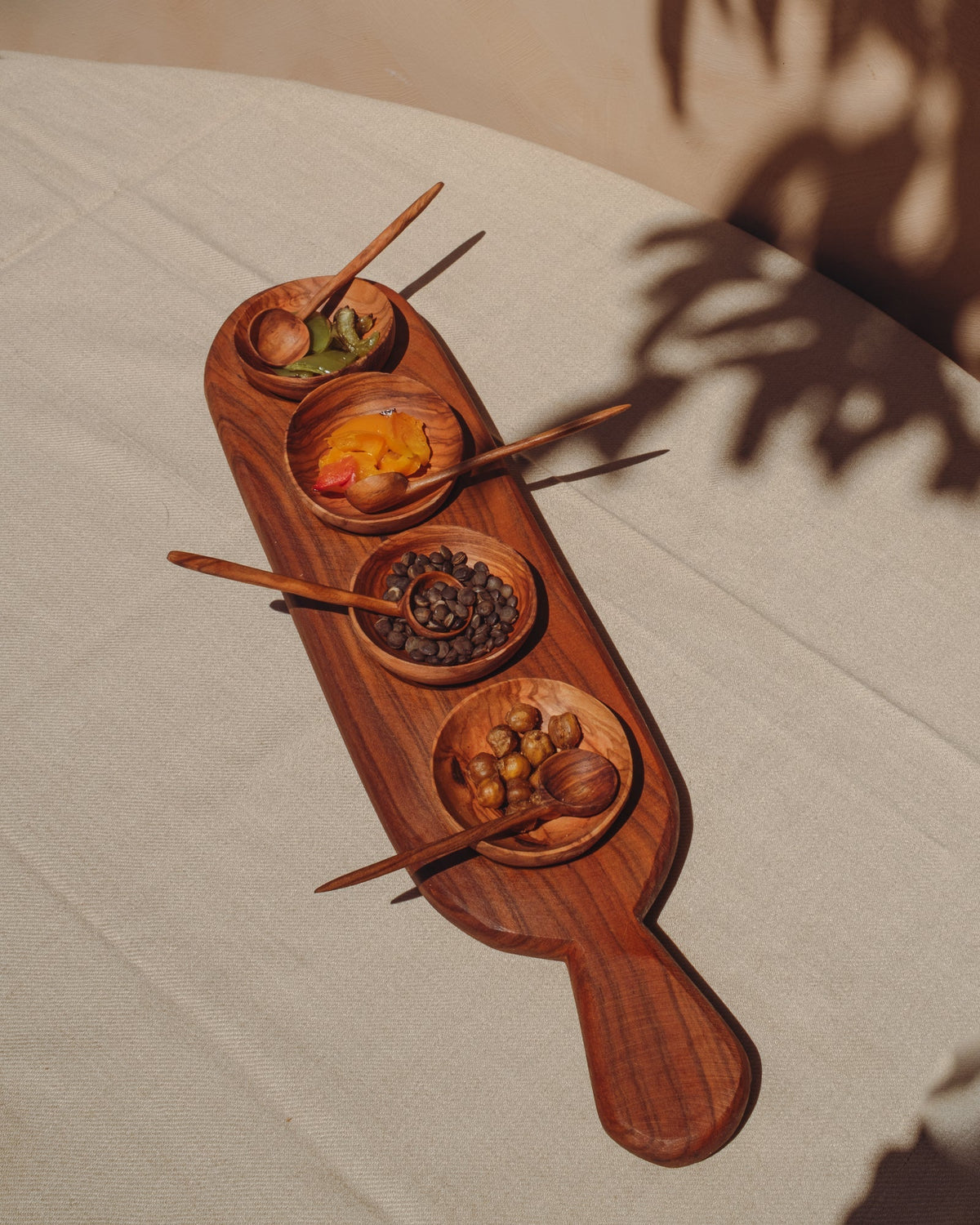 Carved Walnut Four Condiment Serving Tray, another angle