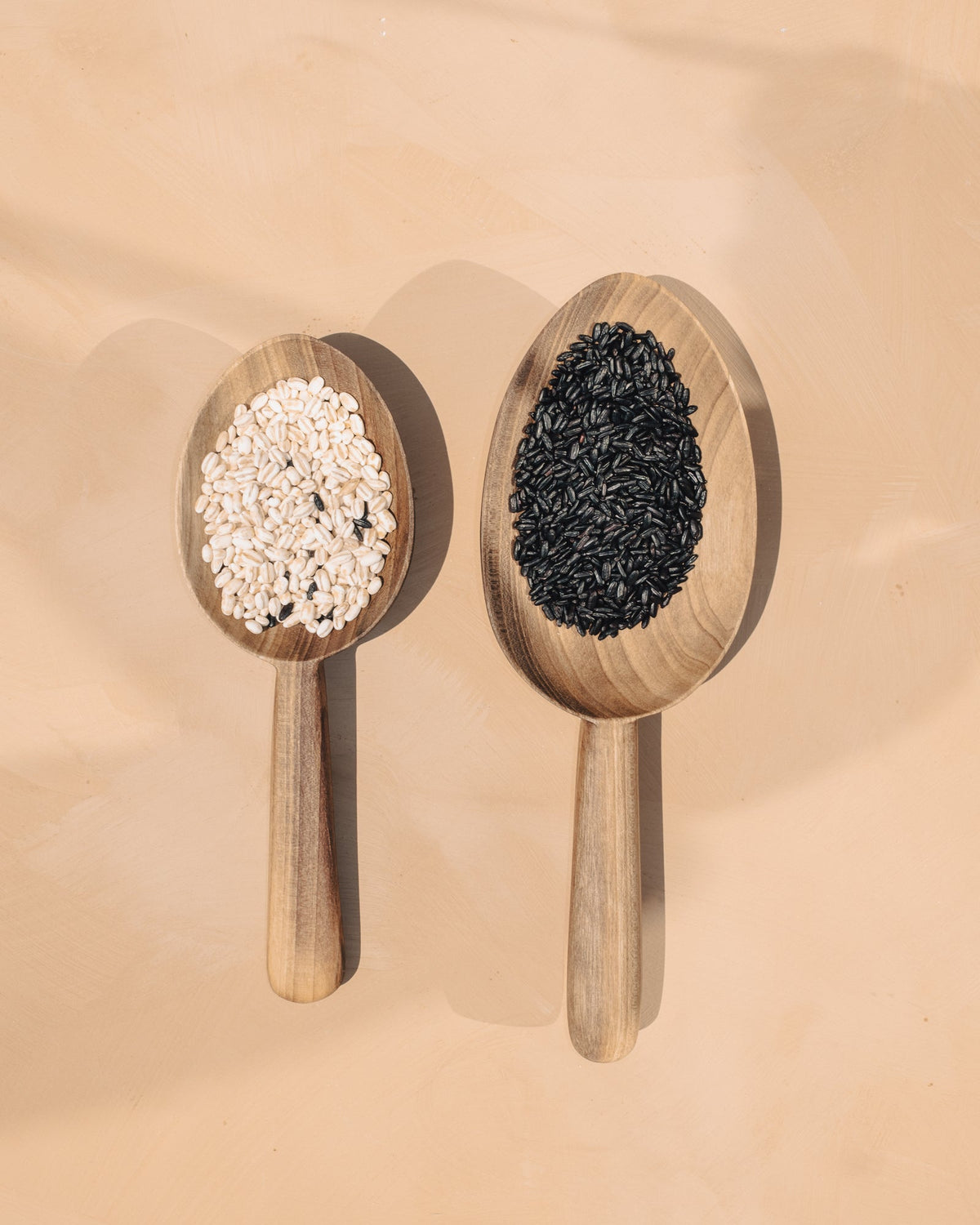 Carved Walnut Scoop Spoons, Set of 2, detail view