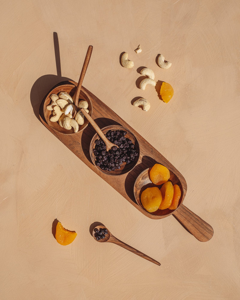Carved Walnut Three Condiment Serving Set, alternate view