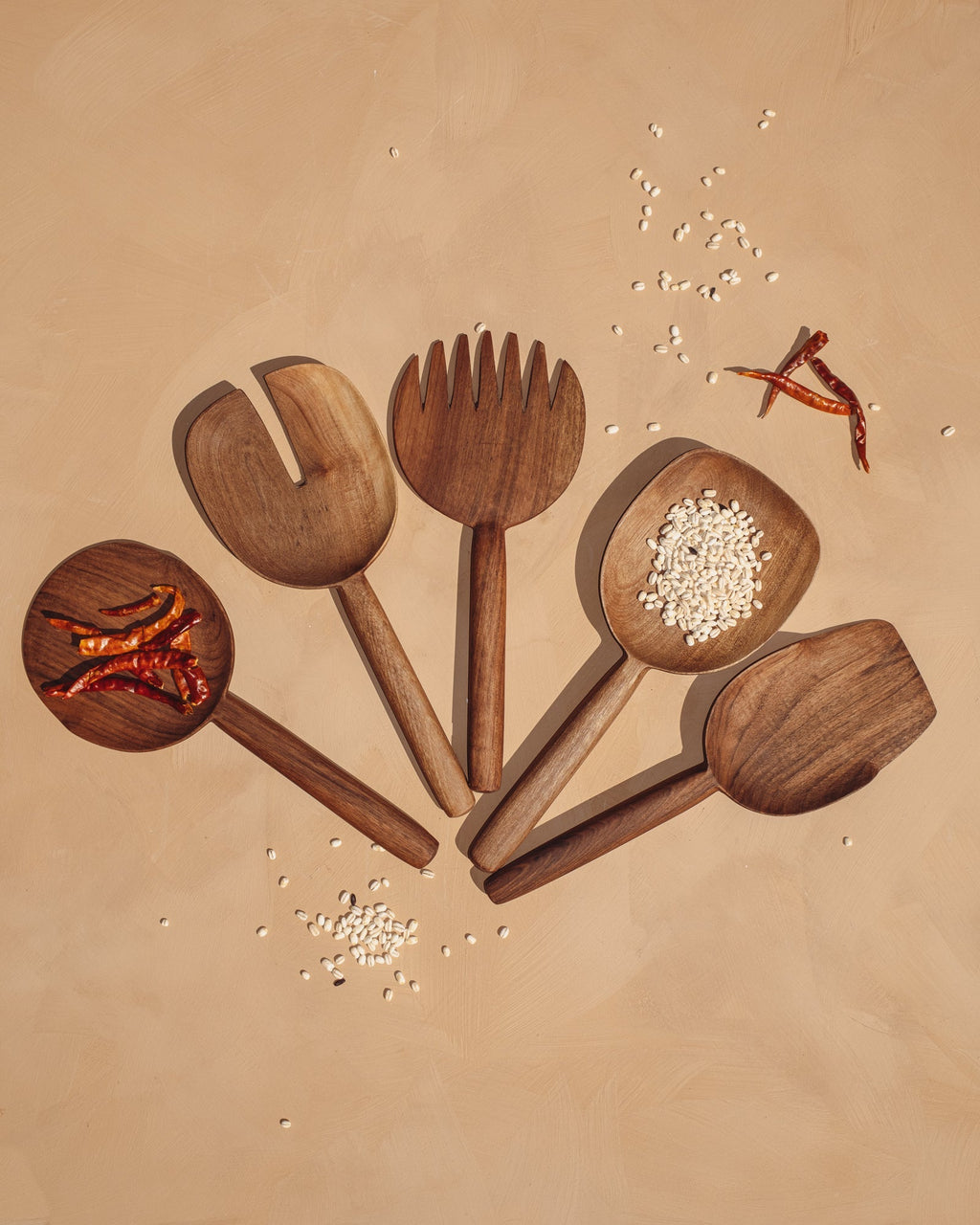 Carved Walnut Spoons, Set of 5, alternate view