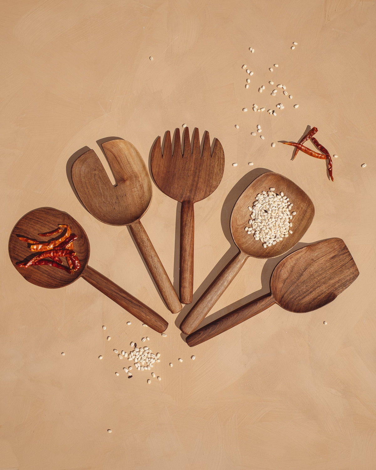 Carved Walnut Spoons, Set of 5, alternate view