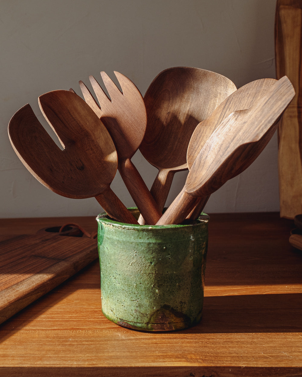 Carved Walnut Spoons, Set of 5, detail view