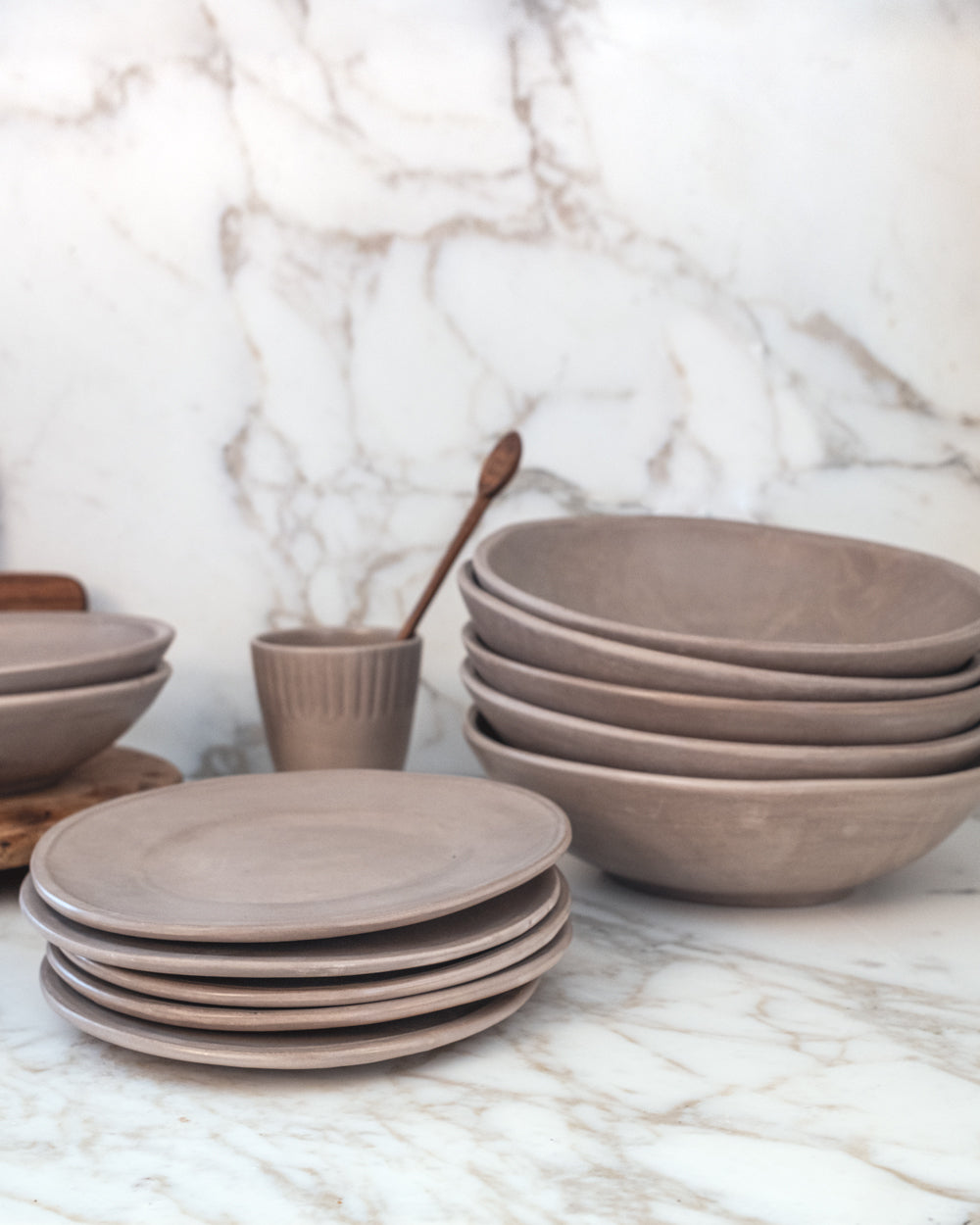 Oval Clay-Toned Ceramic Pasta Bowls, Set of 4, another angle