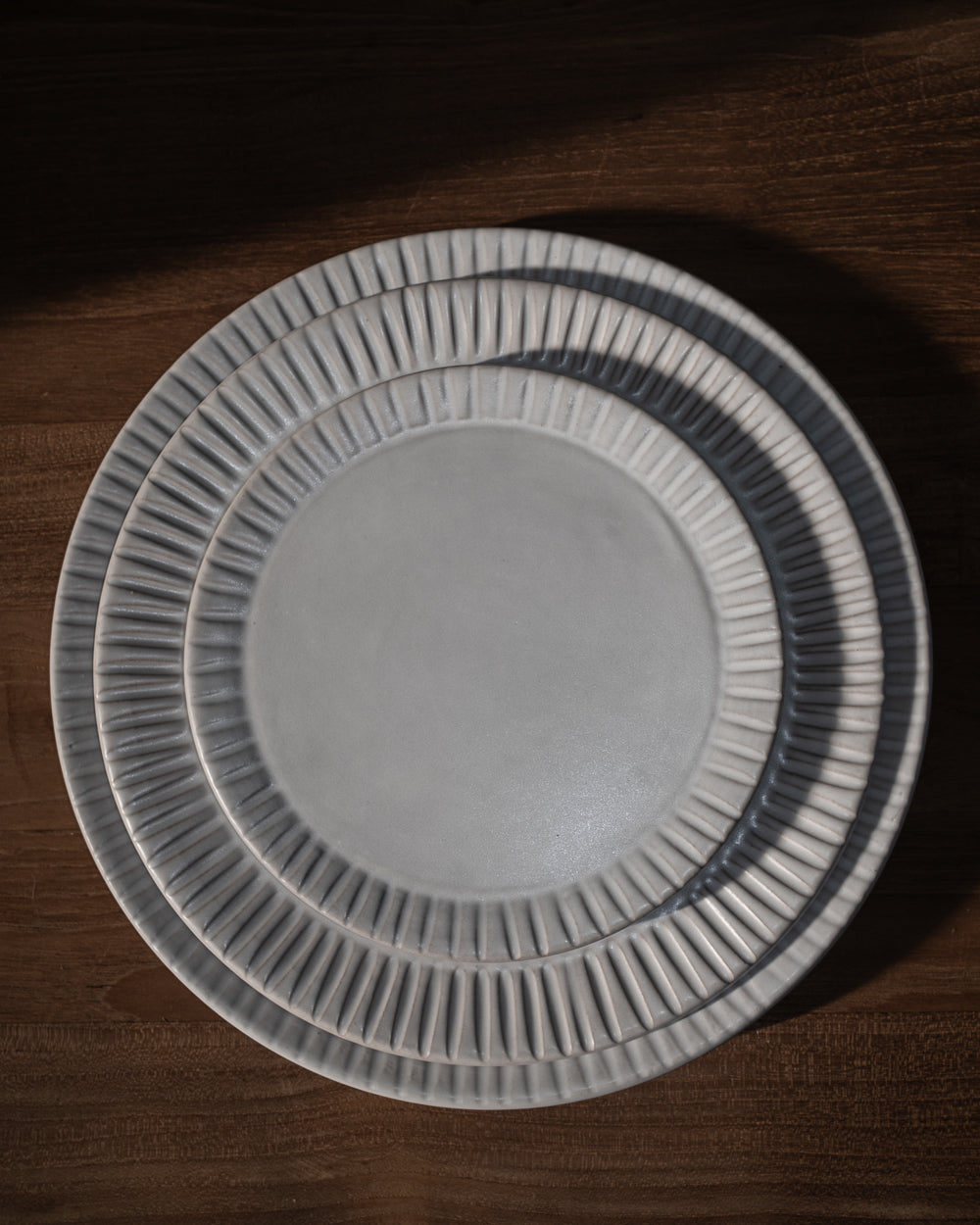 Carved Matte White Ceramic Serving Tray, 12.25 in, detail view