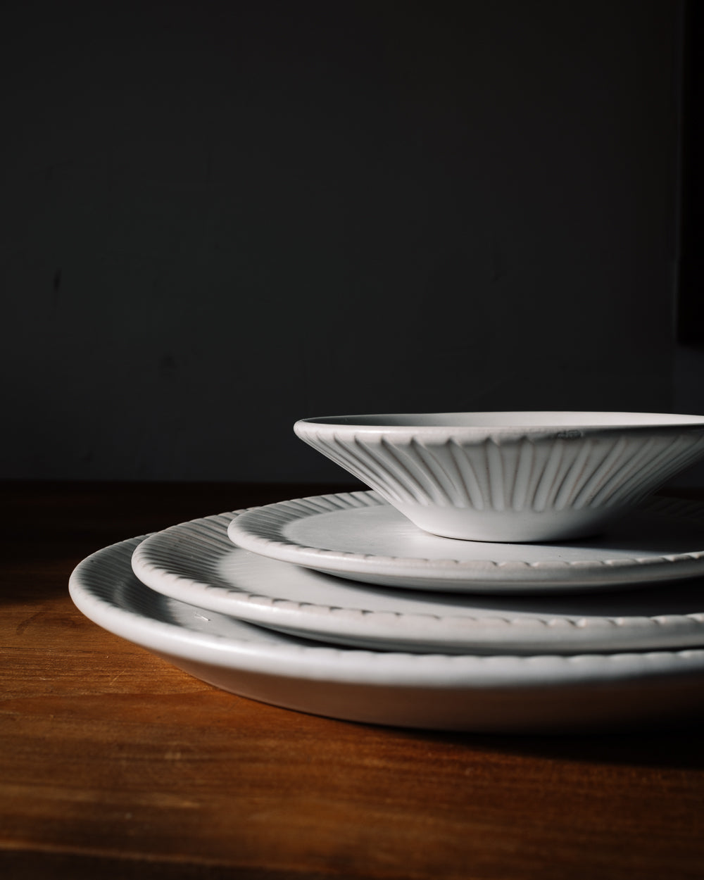 Carved Matte White Ceramic Coupelle Bowls, Set of 4, view 5