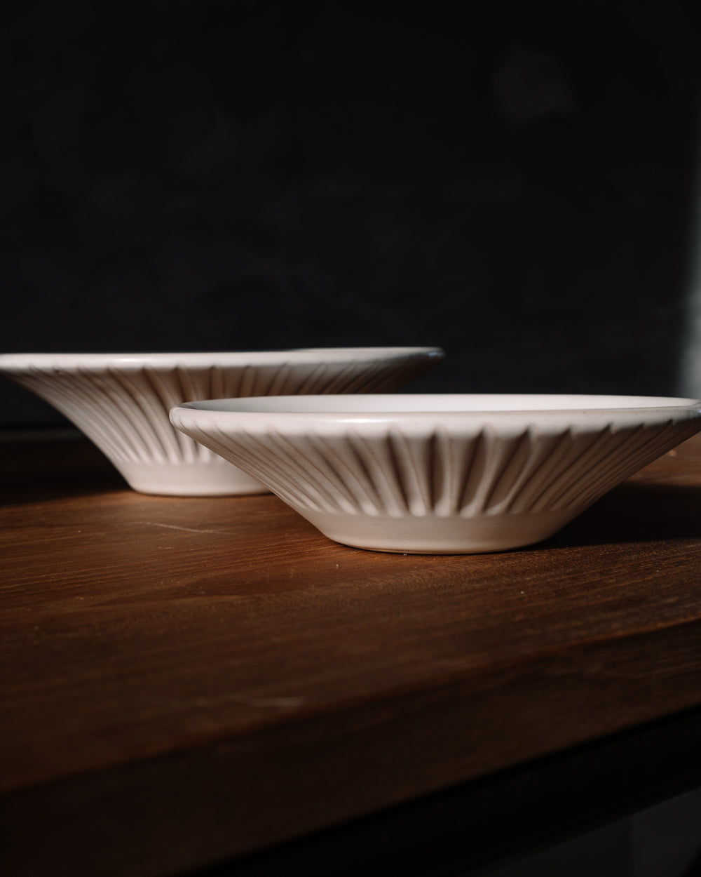 Carved Matte White Ceramic Coupelle Bowls, Set of 4, alternate view