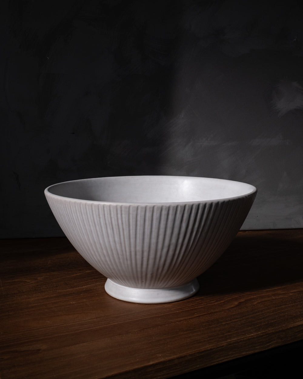 Carved Matte White Ceramic Serving Bowl, 12 in, detail view
