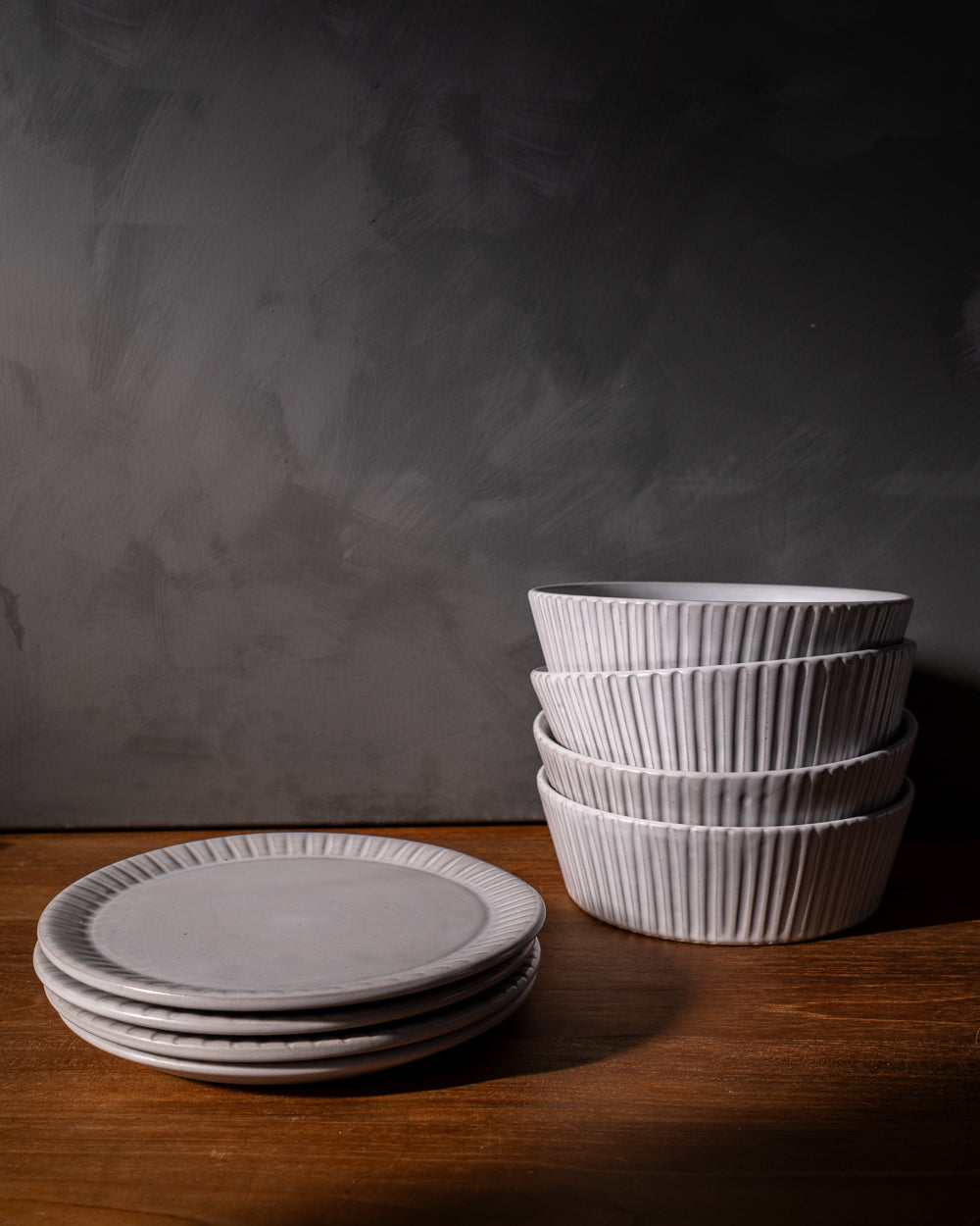 Carved Matte White Ceramic Pasta Bowls, Set of 4, alternate view