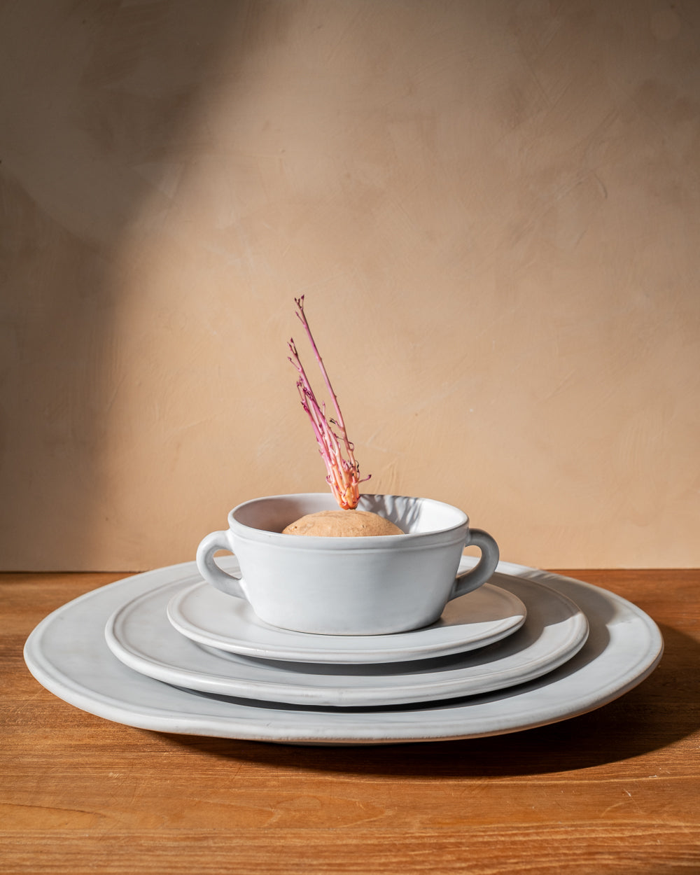 Oval Matte White Ceramic Serving Tray, view 7